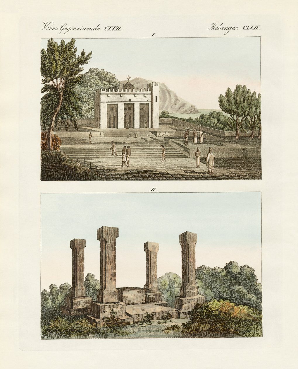 Étranges mémoriaux en Abyssinie (gravure en couleur) - German School