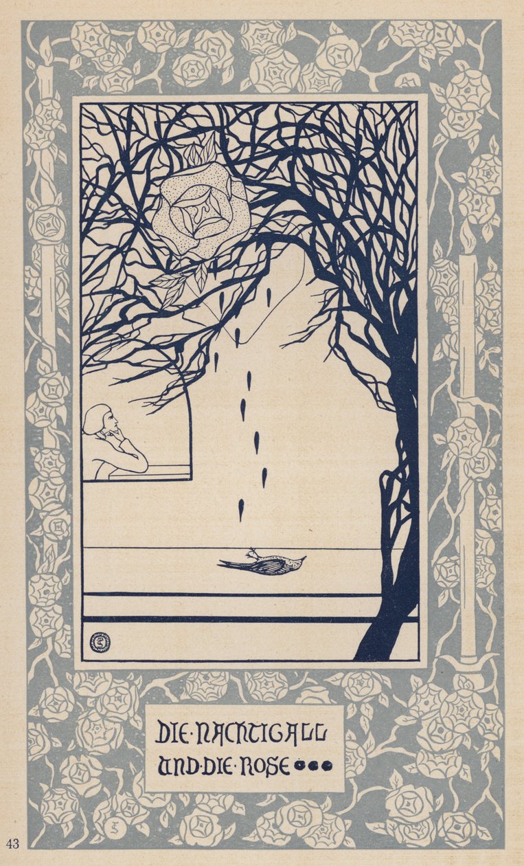 Le rossignol et la rose (lithographie) - German School