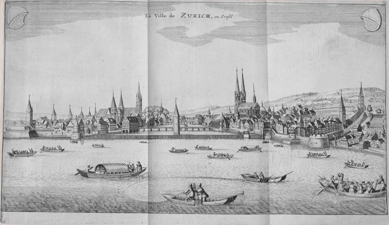 La Ville de Zurich, Suisse, du Volume II de Itinera Alpina par Johann Jacob Scheuchzeri, publié en 1706 - German School