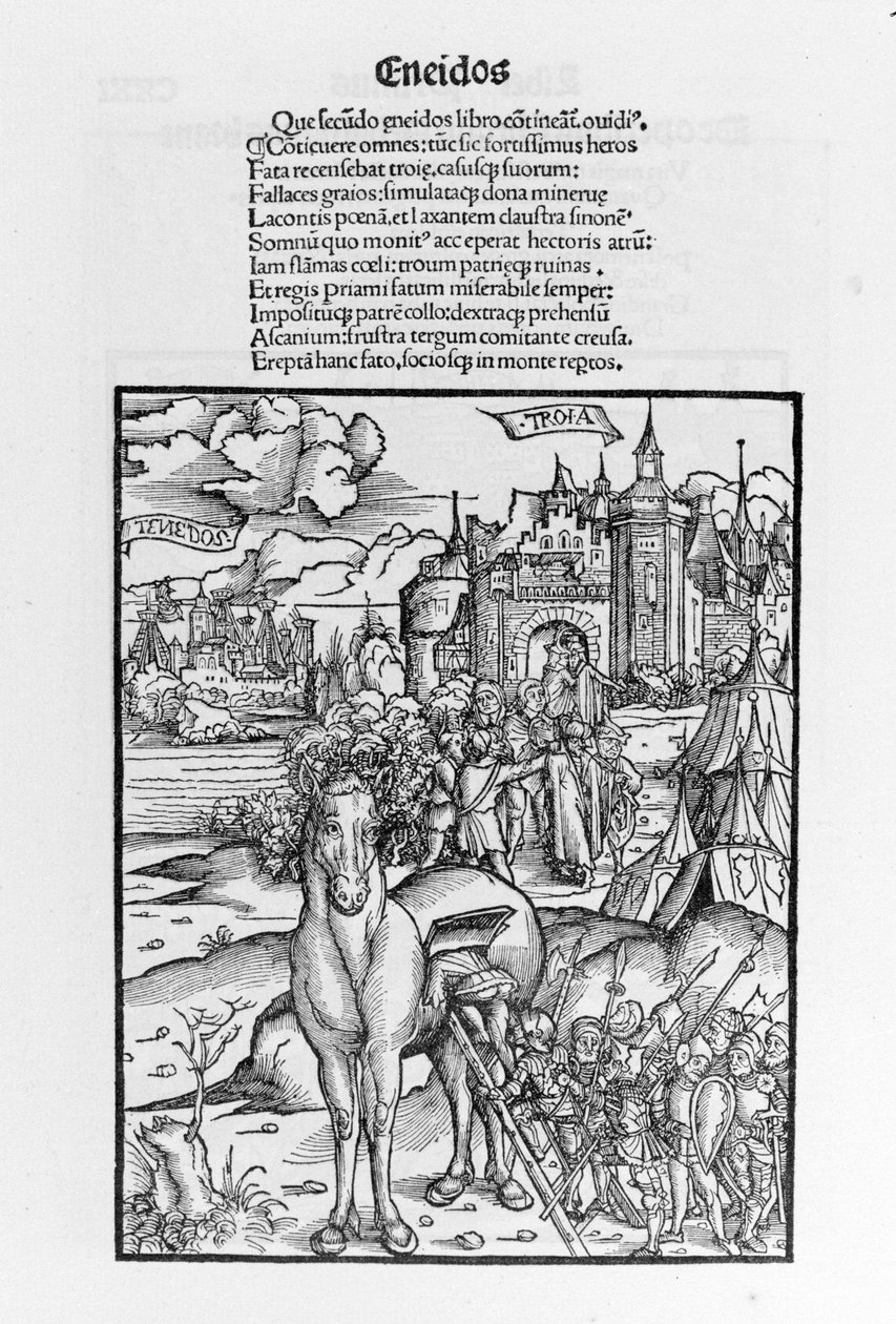 Le cheval de Troie. Énéide. Xylographie de Sebastian Brant. Strasbourg - German School