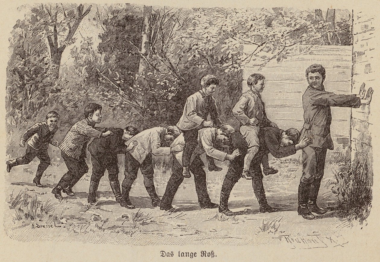 Le jeu du cheval long (gravure) - German School