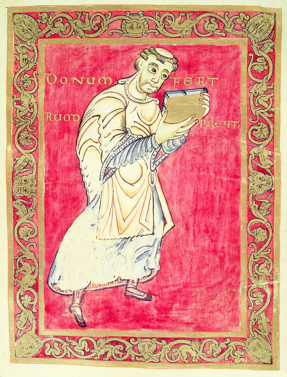 Le moine Ruodprehet présentant son livre, du Psautier d
