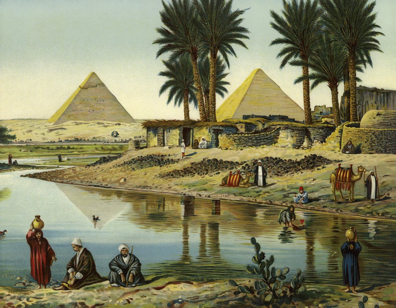 Les pyramides de Gizeh (chromolitho) - German School
