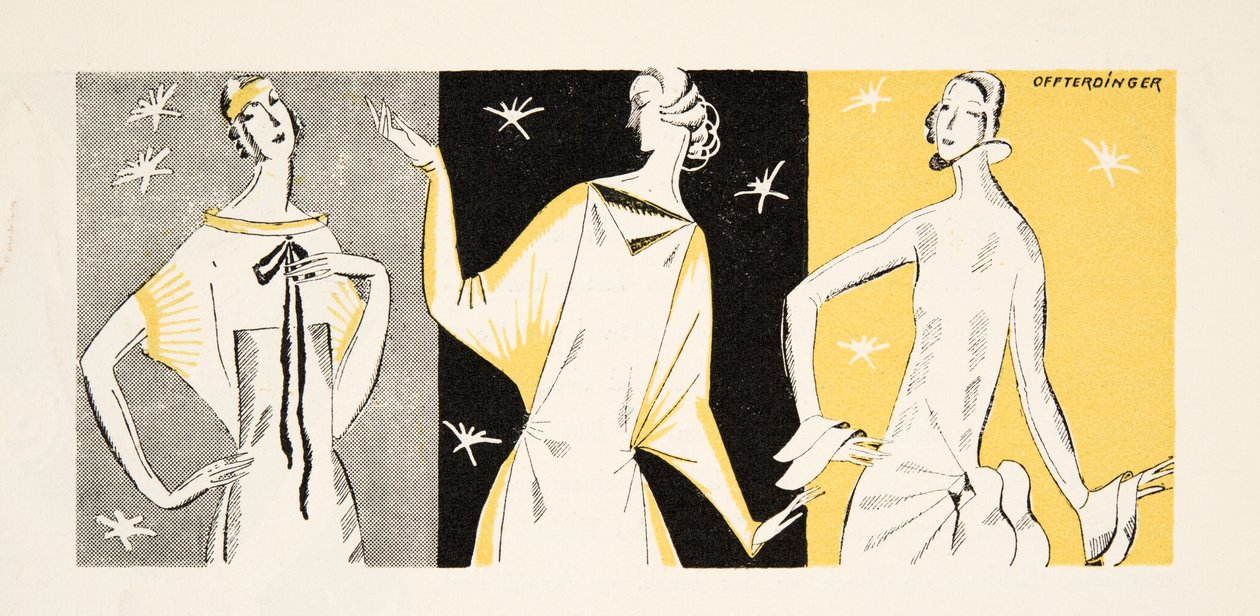Trois femmes en robe, extrait de Styl, pub.1922 (épreuve de pochoir) - German School