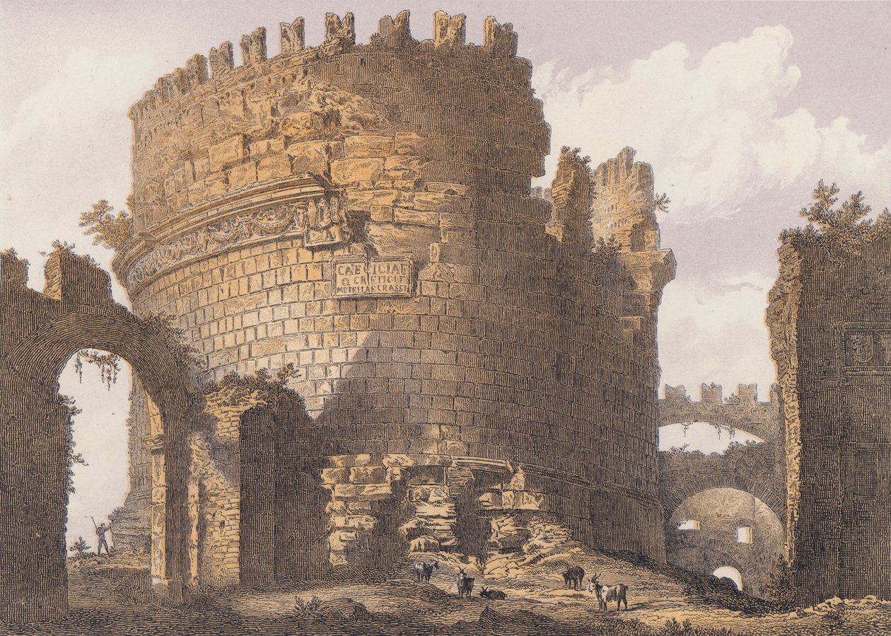 Tombe de Caecilia Metella, Rome (lithographie couleur) - German School