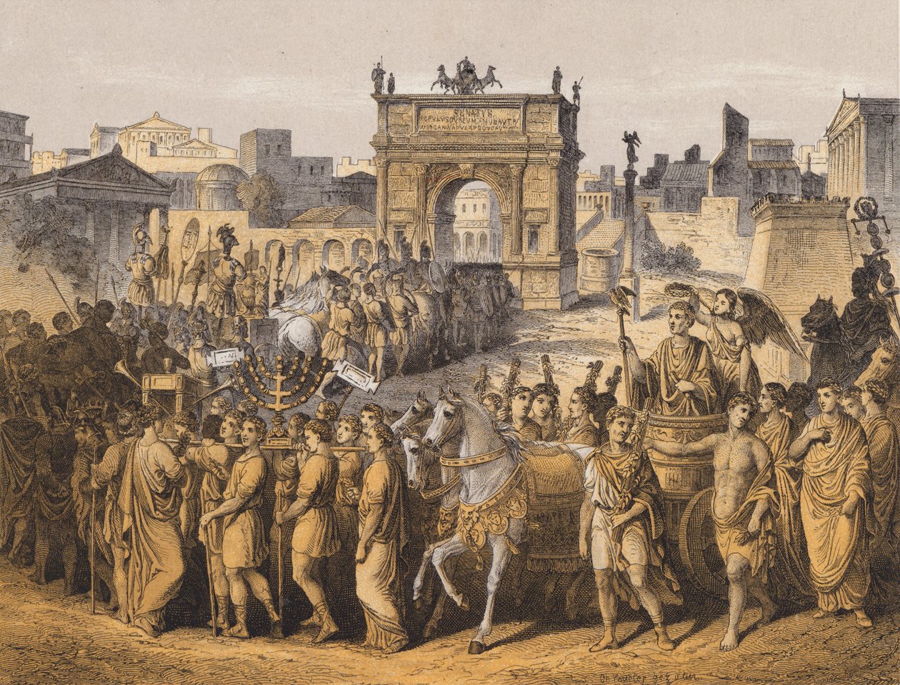Triomphe dans la Rome antique (lithographie couleur) - German School