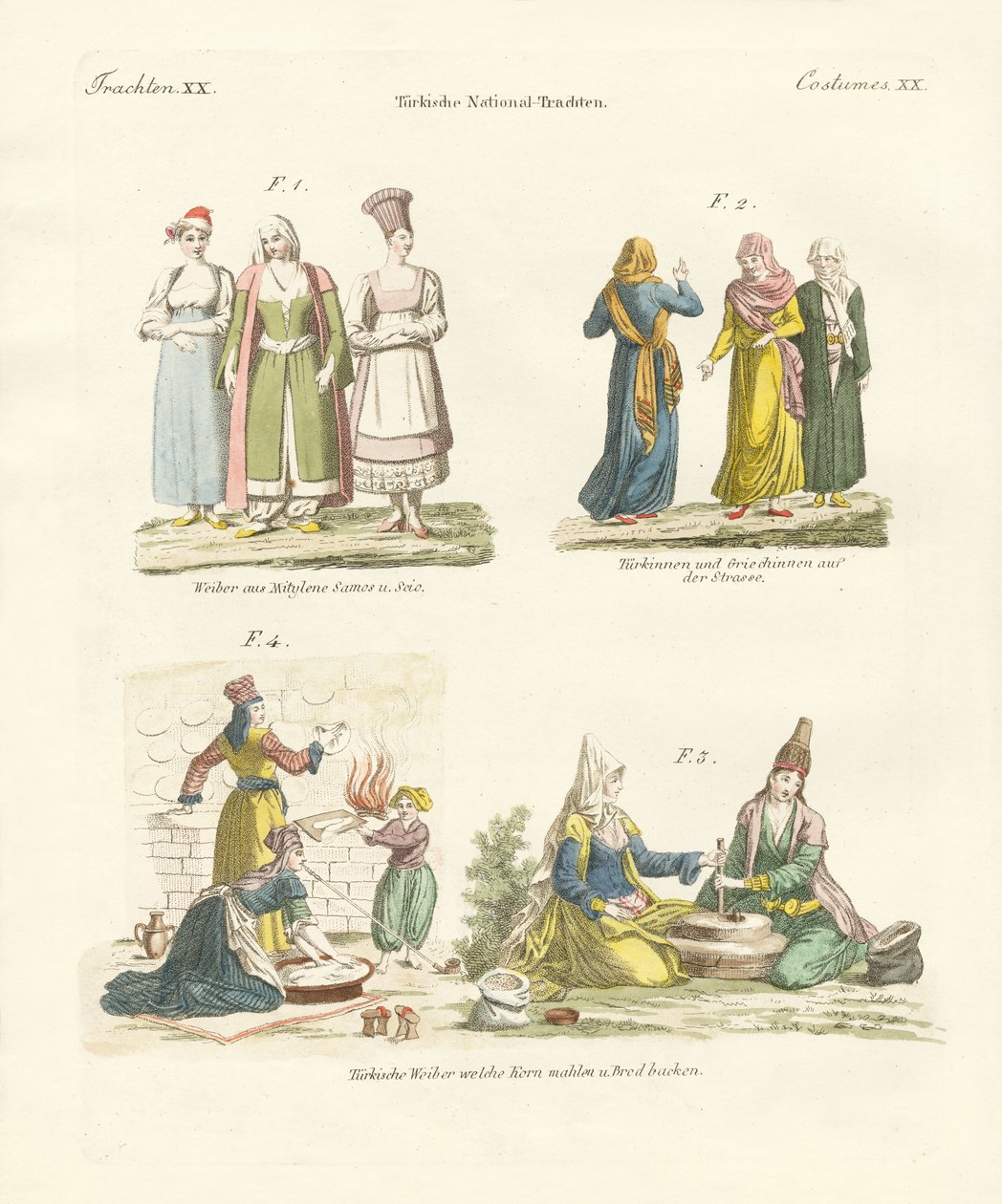 Costumes nationaux turcs (gravure en couleur) - German School