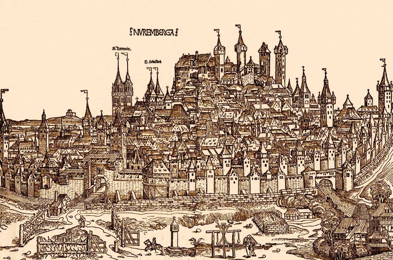 Vue de Nuremberg, tirée de la "Chronique du monde" de Hartmann Schedel (impression) - German School