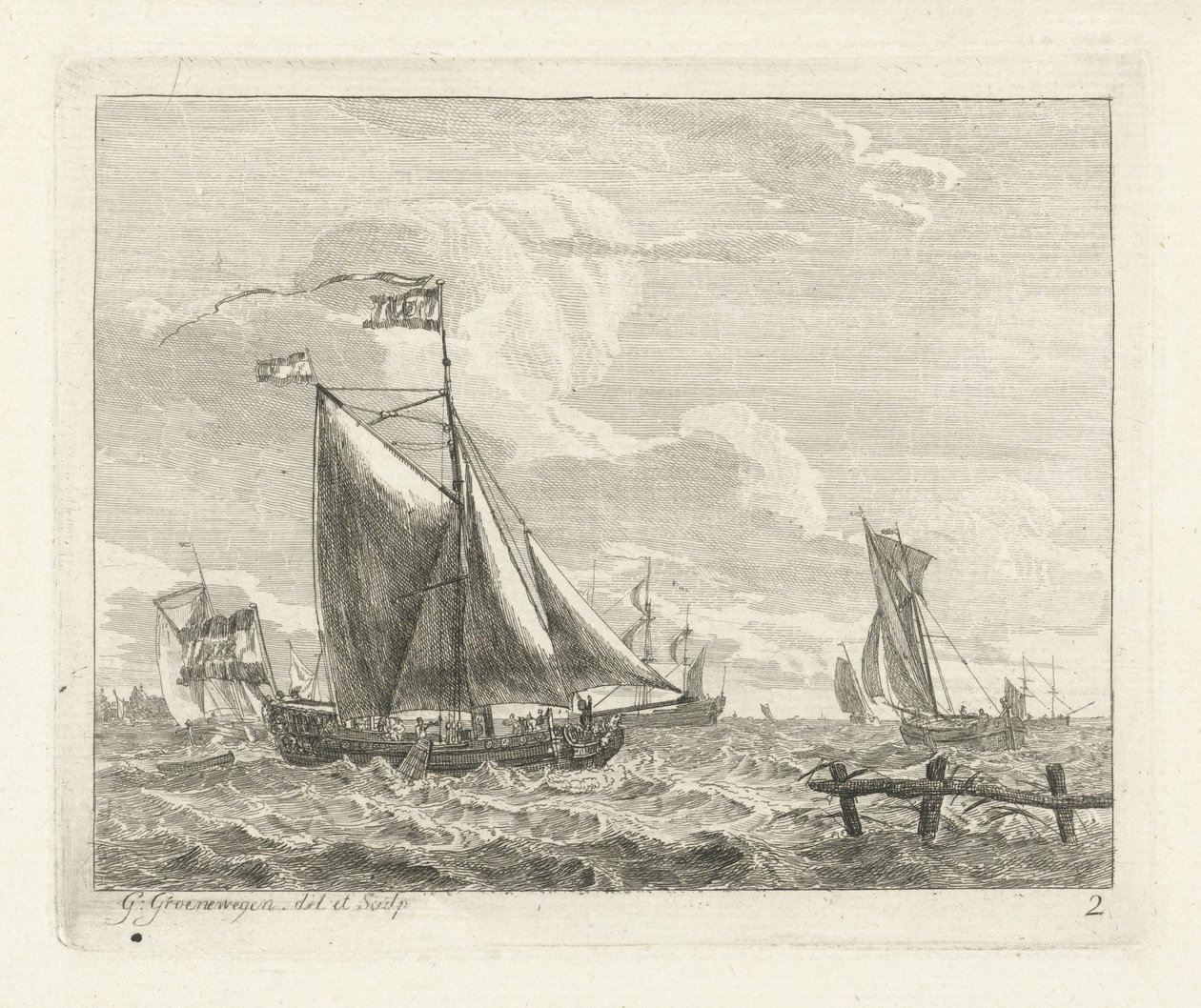 Huit voiliers sur une mer agitée - Gerrit Groenewegen