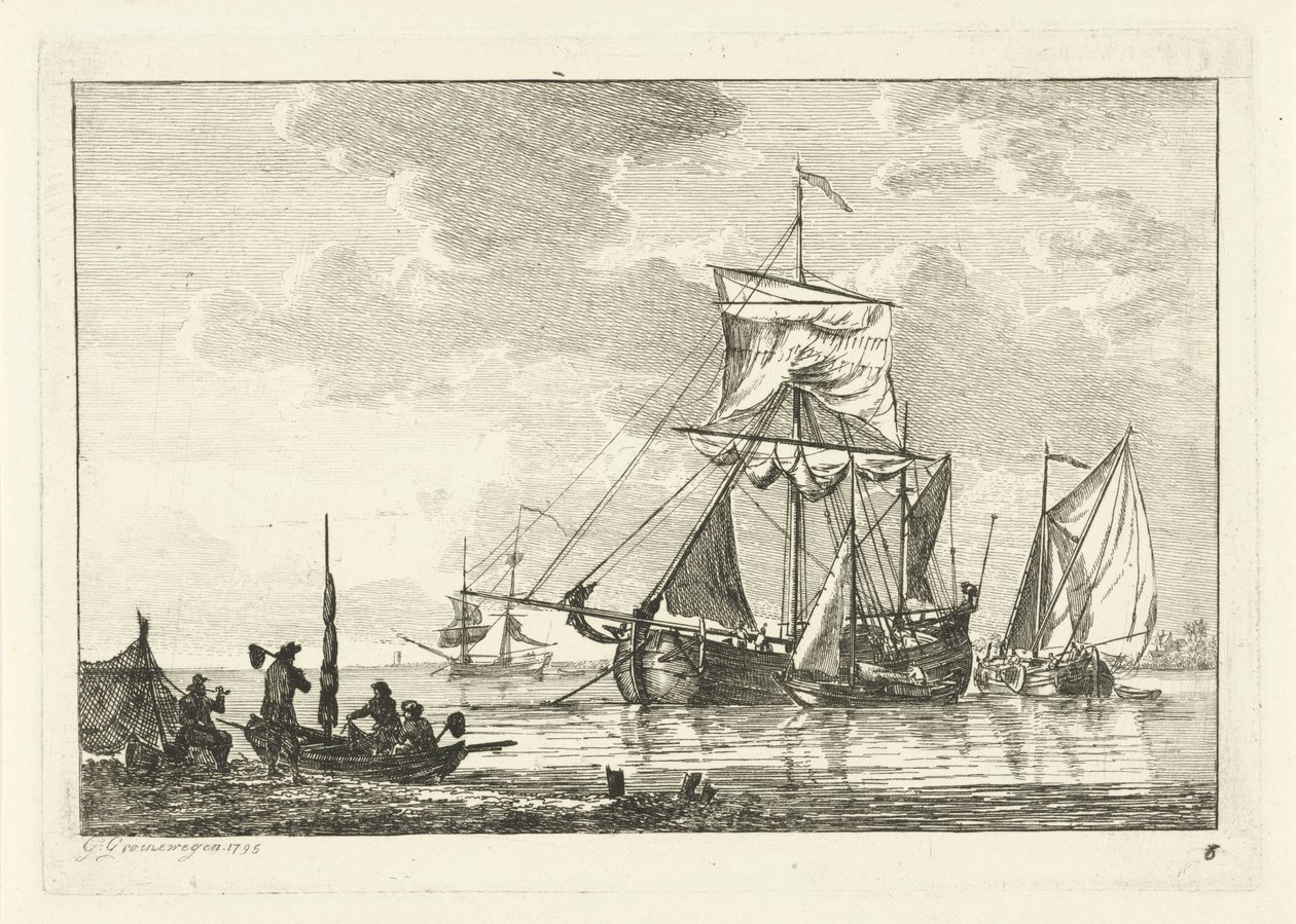 Quatre voiliers sur des eaux calmes (Diverse schepen op het water) - Gerrit Groenewegen