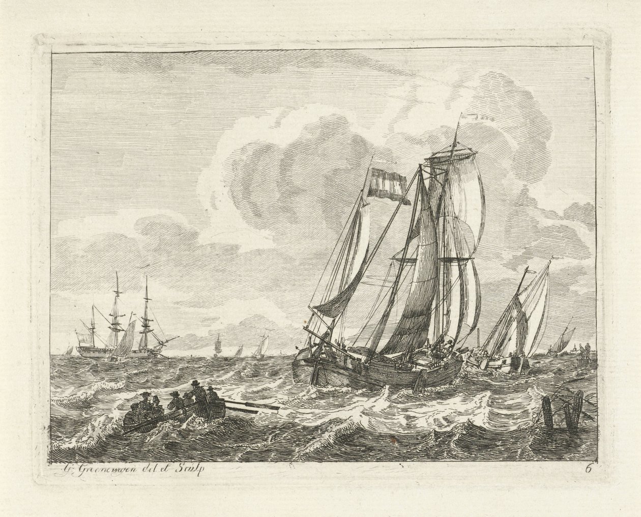 Voiliers et une barque sur l