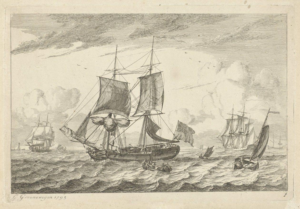 Voiliers sur des eaux agitées - Gerrit Groenewegen