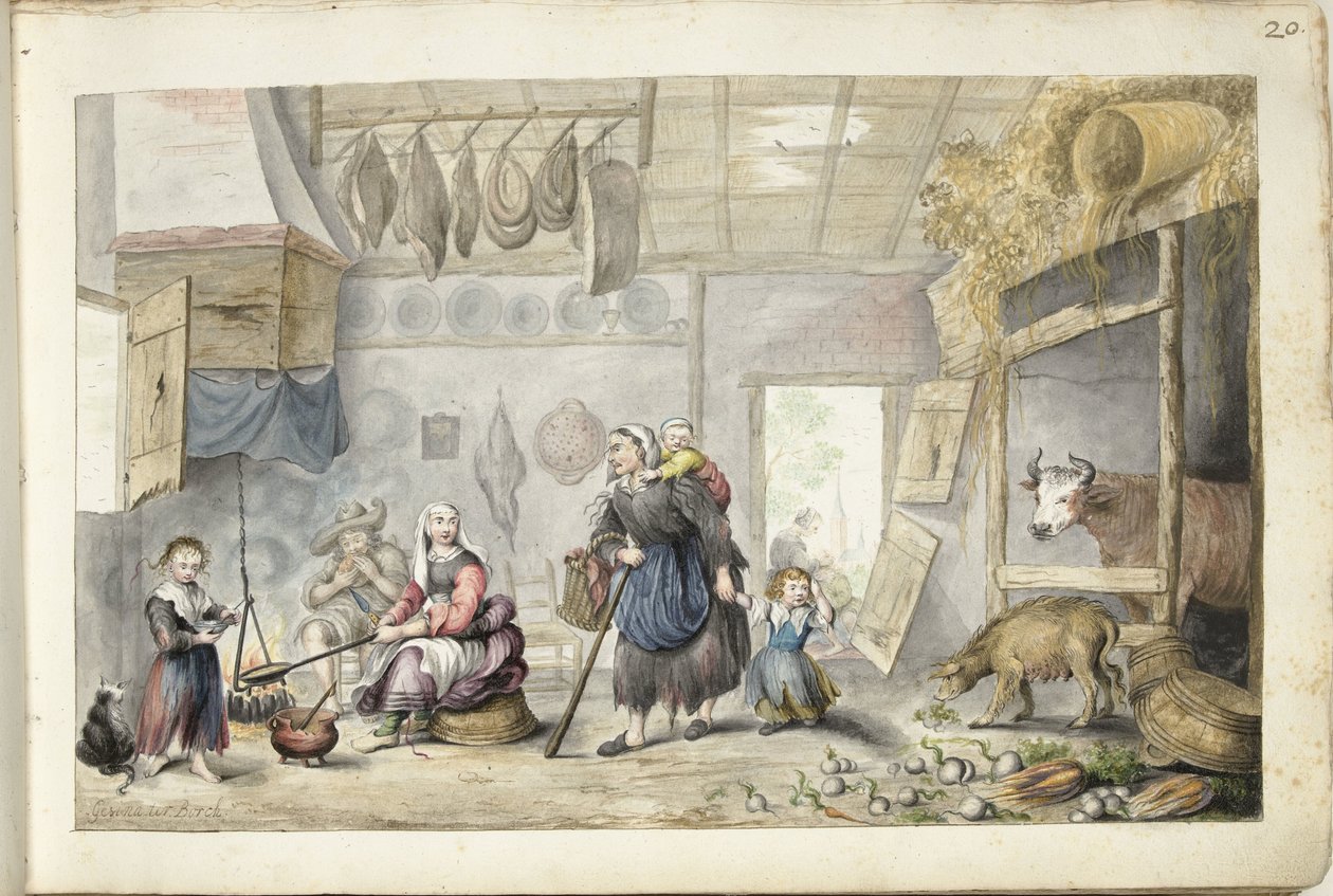 Intérieur paysan (Charité ou Pauvreté) - Gesina ter Borch (signed by artist)