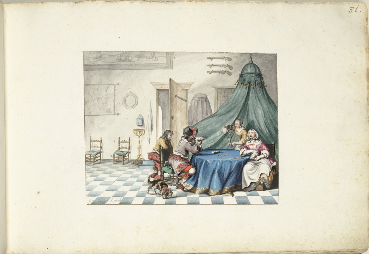 Joueurs de cartes dans un intérieur - Gesina ter Borch (signed by artist)