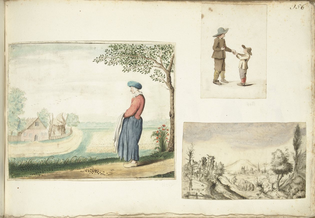 Paysanne, garçons avec des pommes et un paysage vallonné - Gesina ter Borch