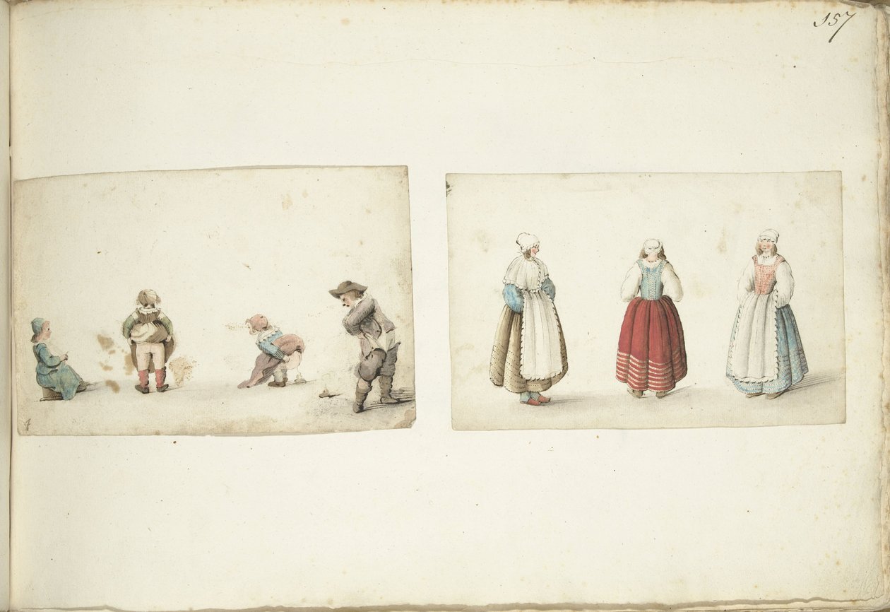 Quatre enfants faisant leurs besoins et trois femmes debout - Gesina ter Borch
