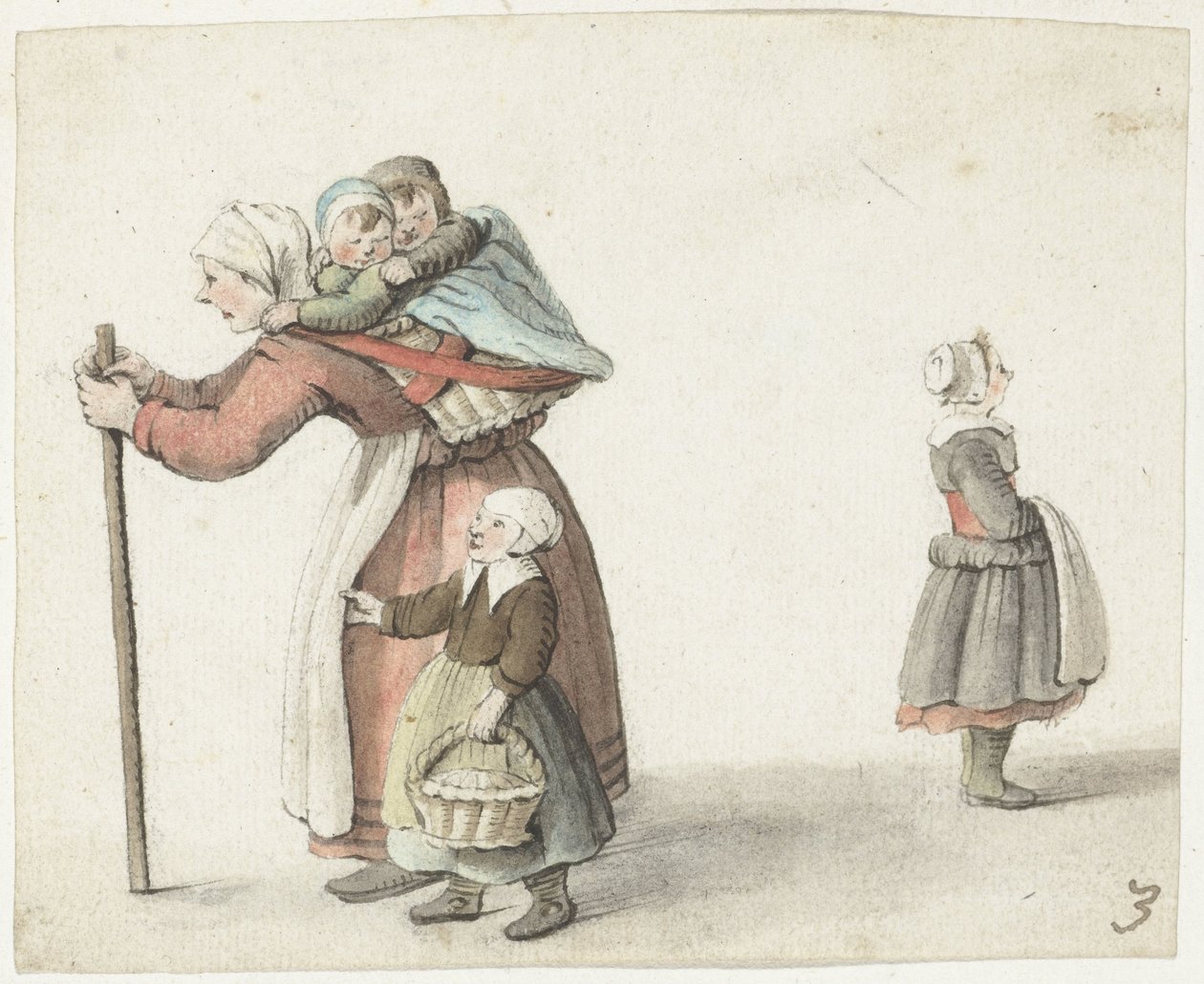 Femme avec deux enfants dans un panier - Gesina ter Borch