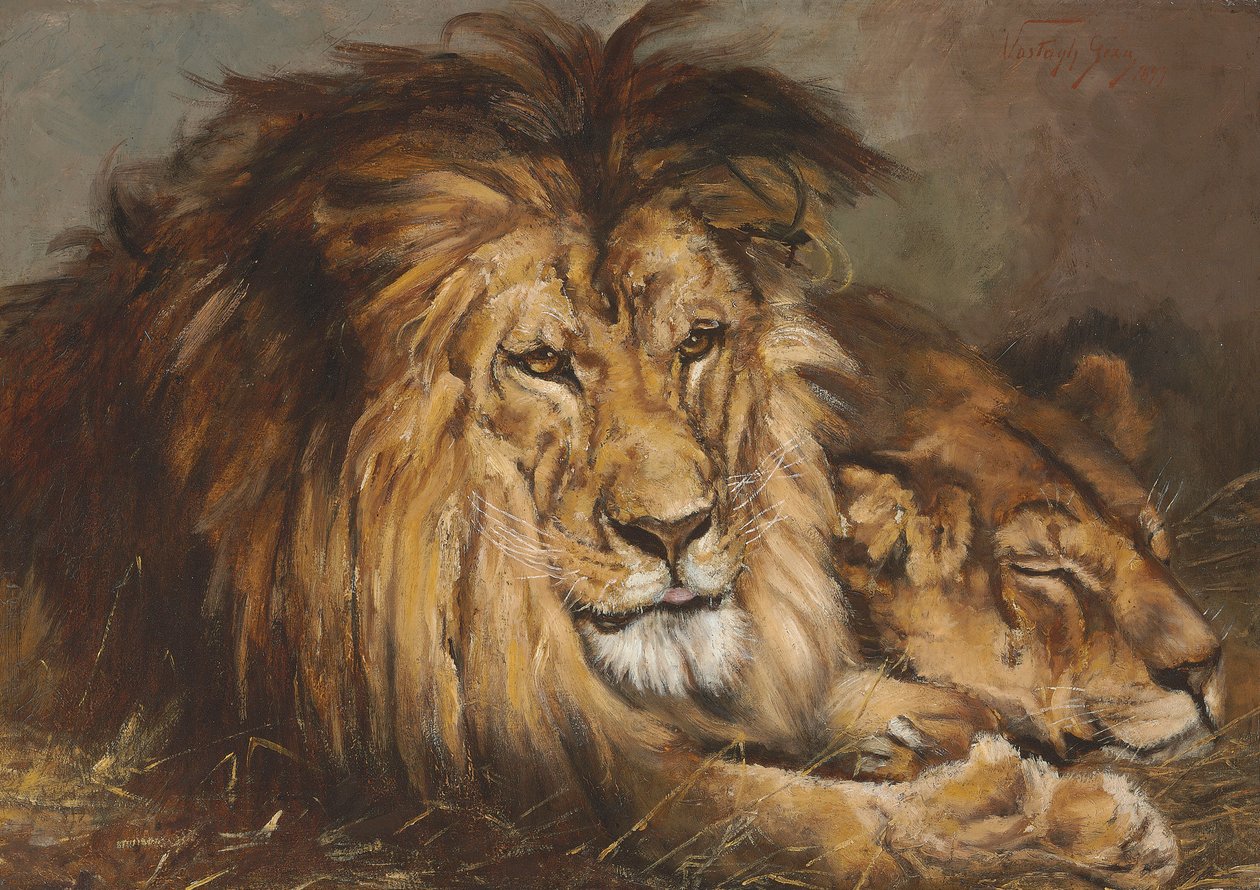 Esquisse pour "Lion et lionne au repos", 1899 - Geza Vastagh