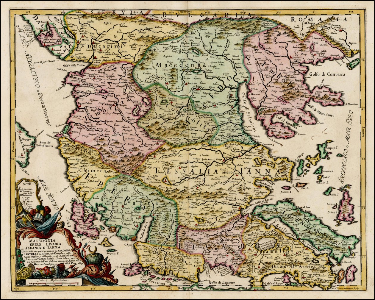 Carte de 1684 de la Macédoine et de la Thessalie par Giacomo Cantelli da Vignola - Giacomo Cantelli