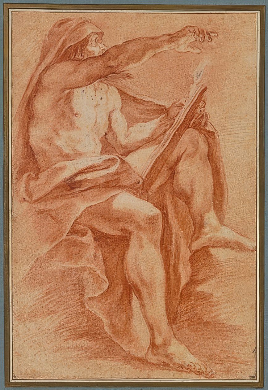 Prophète assis pointant vers la droite, avec livre et lumière - Giacomo Cavedoni