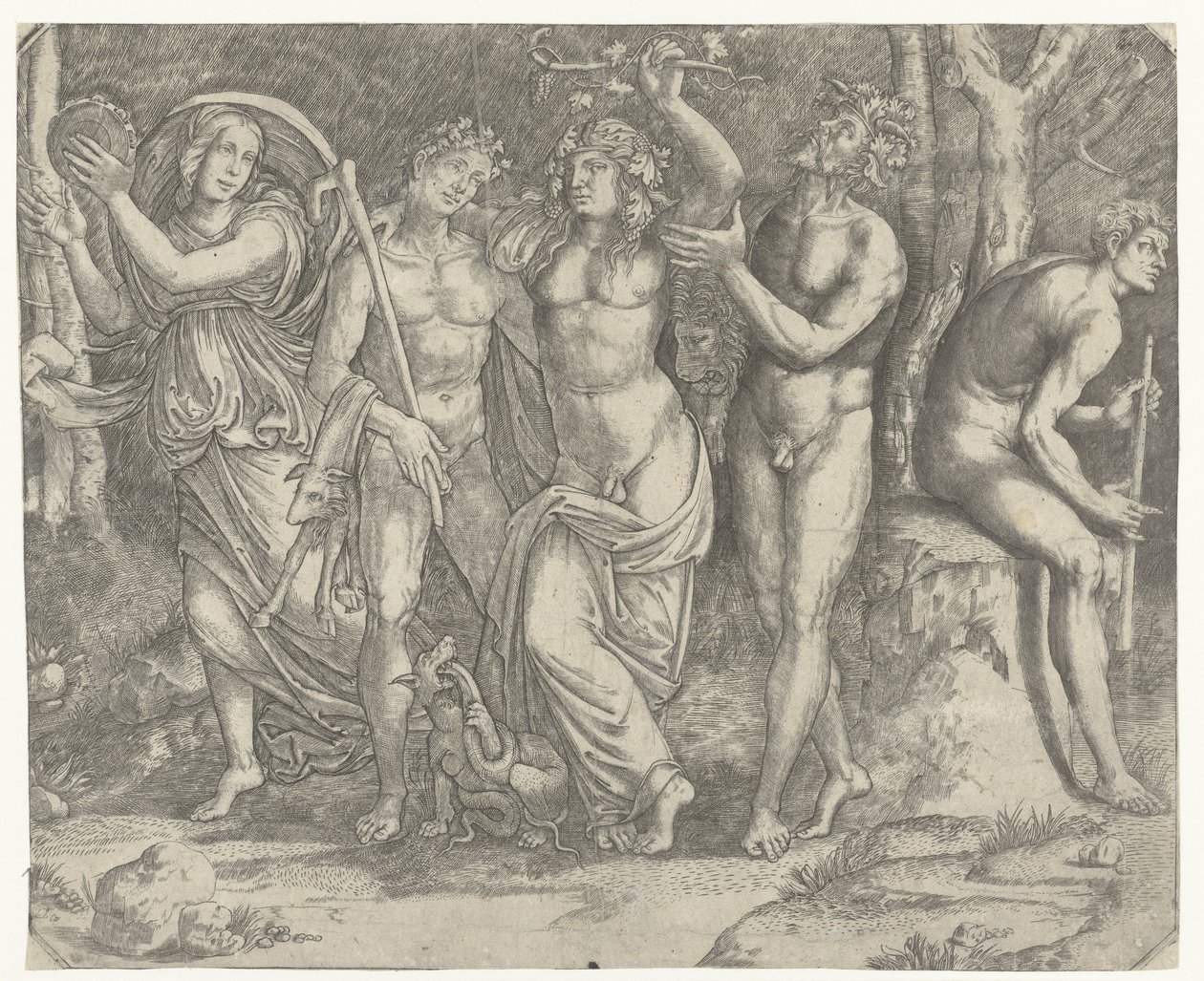 Bacchus et bacchantes et ménade avec tambourin - Giacomo Francia