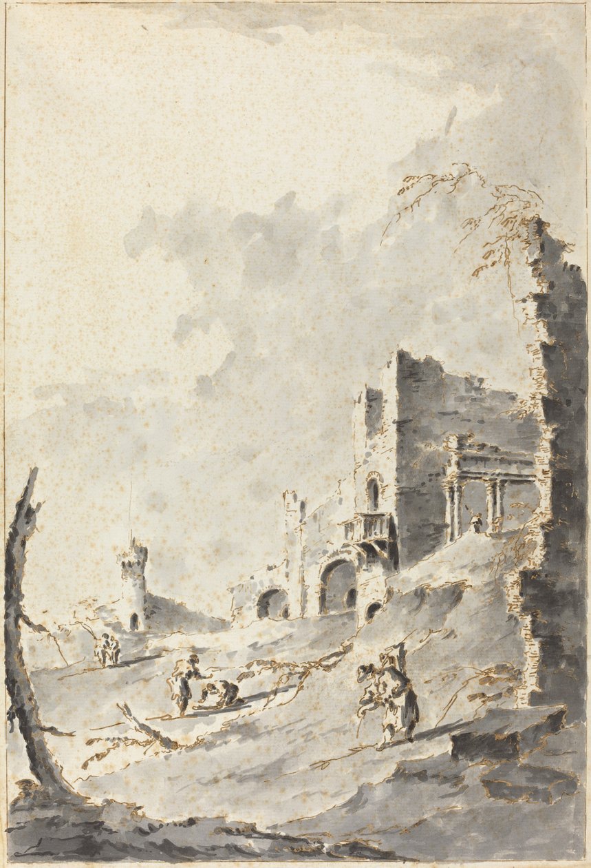 Caprice de ruines classiques avec une forteresse - Giacomo Guardi