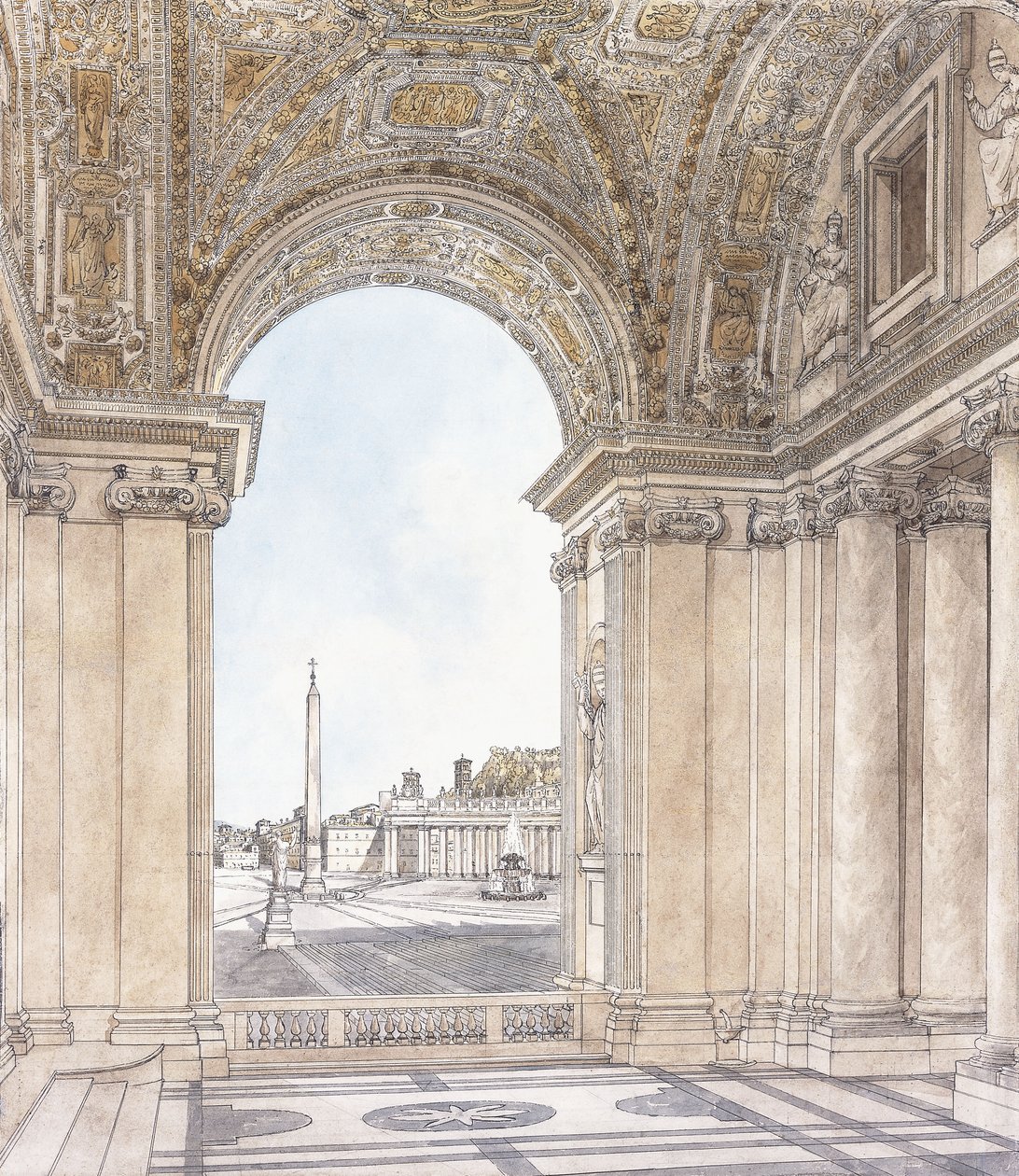 Vue de la Piazza San Pietro, Rome regardant vers le sud depuis le portique de la basilique, avant 1779 - Giacomo Quarenghi