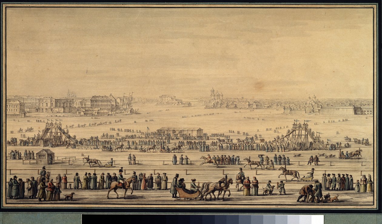 Shakes Escapes glissant sur la Neva à Saint-Pétersbourg, vers 1800 (aquarelle sur papier) - Giacomo Quarenghi