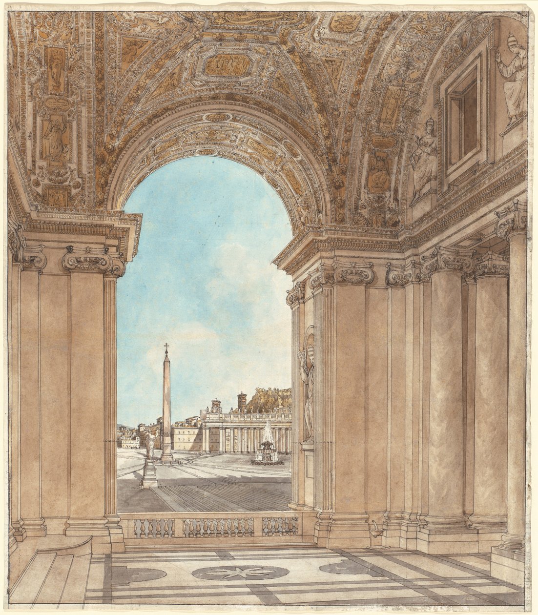 La Piazza de Saint-Pierre Vue à Travers une Arche de la Basilique - Giacomo Quarenghi