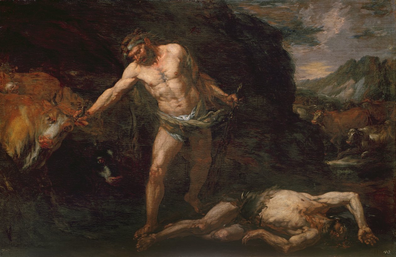 Hercule tue le géant Cacus et récupère le bétail de Géryon - Giambattista Langetti