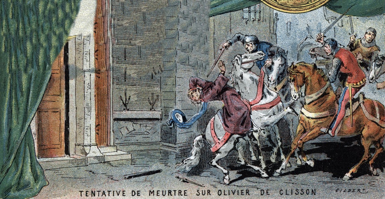 Tentative de Meurtre sur Olivier V de Clisson (1336-1407) connétable français. Illustration de Gilbert, fin du 19ème siècle. - Gilbert