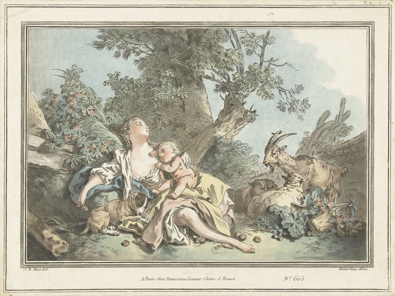 Bergère endormie et Amour endormi - Gilles Antoine Demarteau