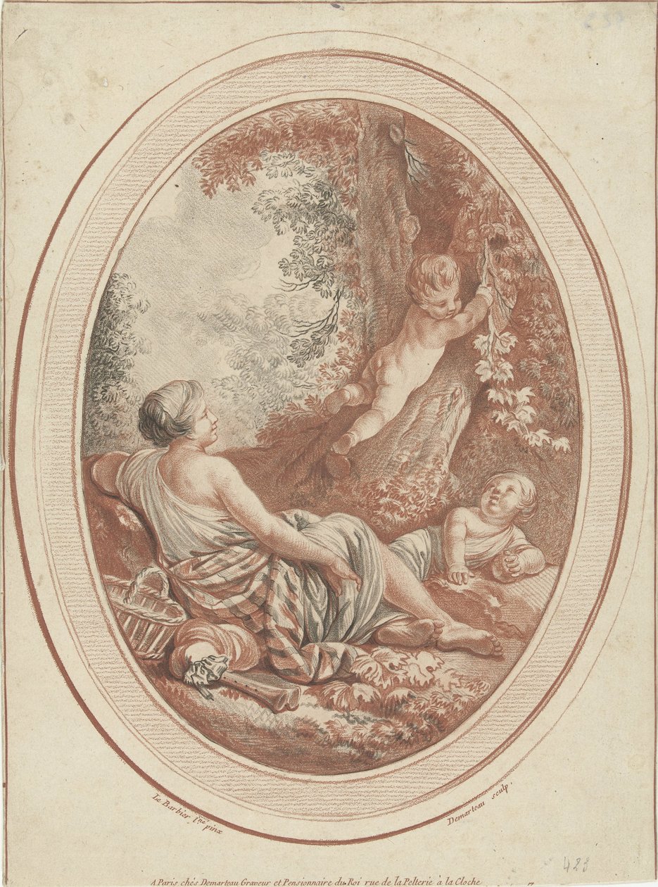 Bacchanale avec nymphe et putti près des arbres - Gilles Demarteau