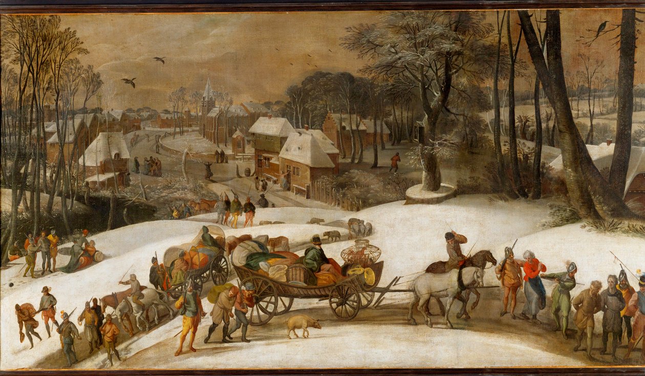 Expédition militaire en hiver (huile sur toile) - Gillis Mostaert