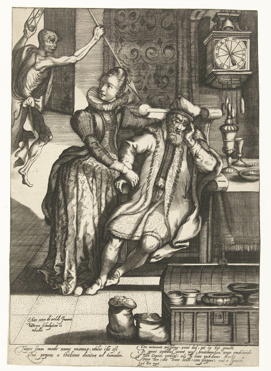 Jeune femme avec un vieil homme menacée par la Mort - Gillis van Breen