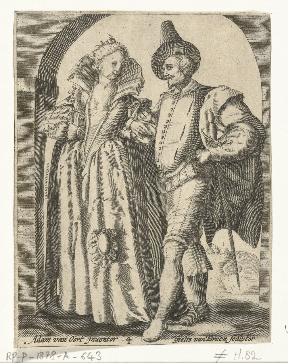 Homme et femme, habillés selon la mode de 1590-1600 - Gillis van Breen