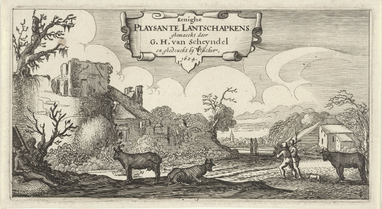 Page de titre de douze paysages avec figures - Gillis van Scheyndel (I)