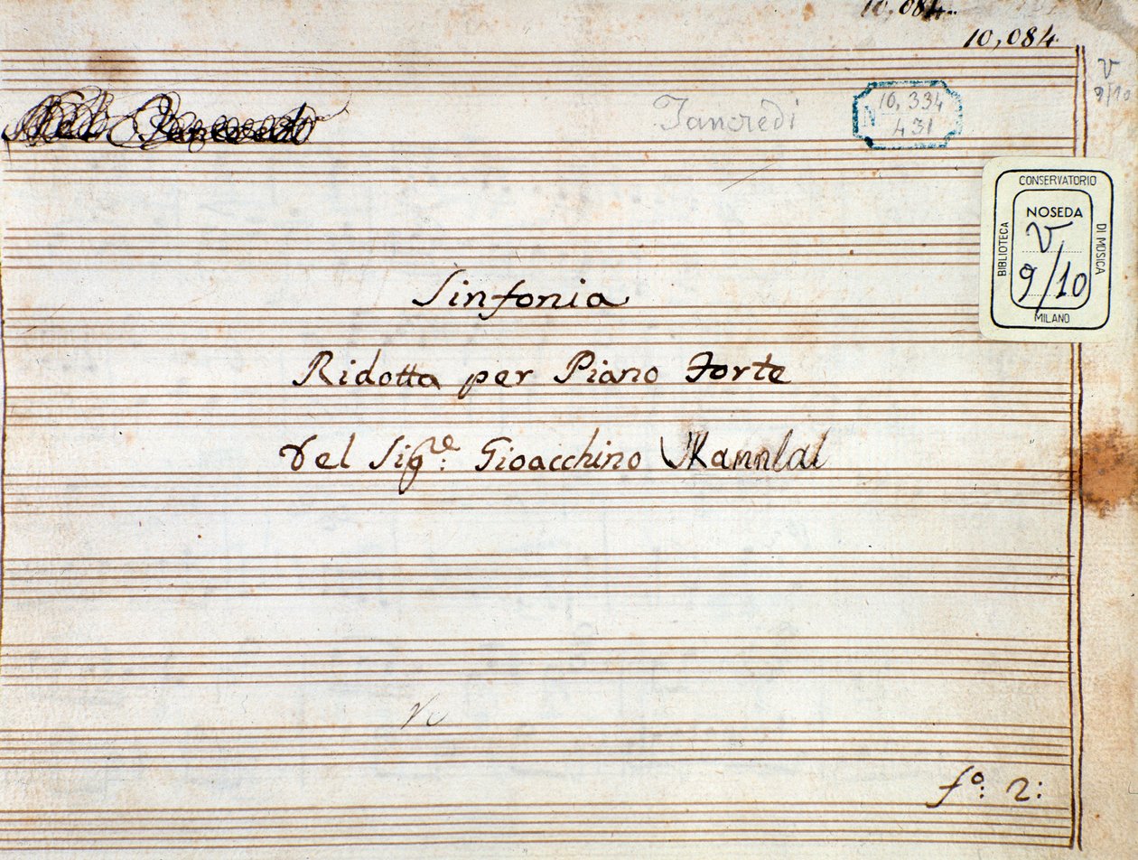 Partition pour la symphonie réduite pour piano de Tancredi, opéra de Gioacchino Rossini - Gioachino Rossini
