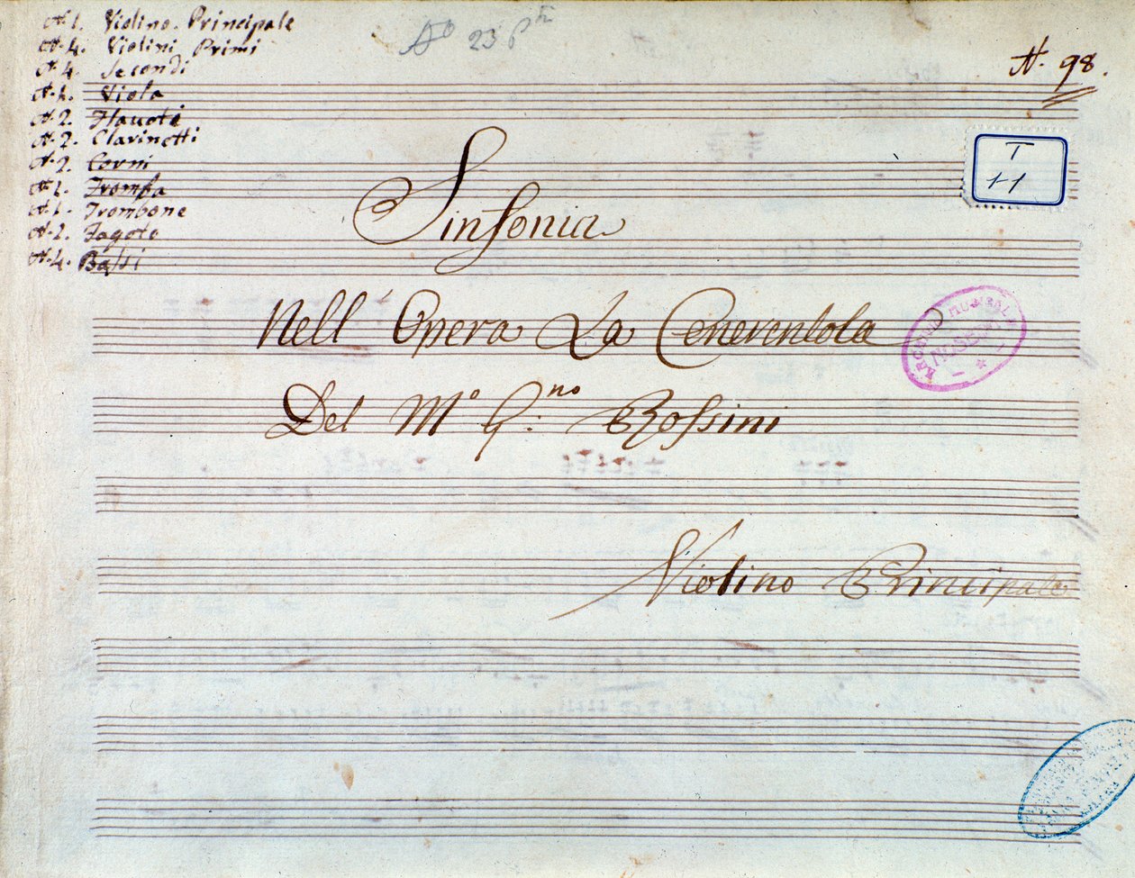 Page de titre de partition musicale de violon pour la symphonie dans Cendrillon, ou La bonté triomphante par Gioacchino Rossini - Gioachino Rossini