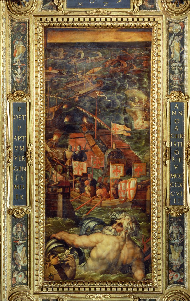 Bataille navale entre Florence et Pise du plafond du Salone dei Cinquecento, 1565 - Giorgio Vasari