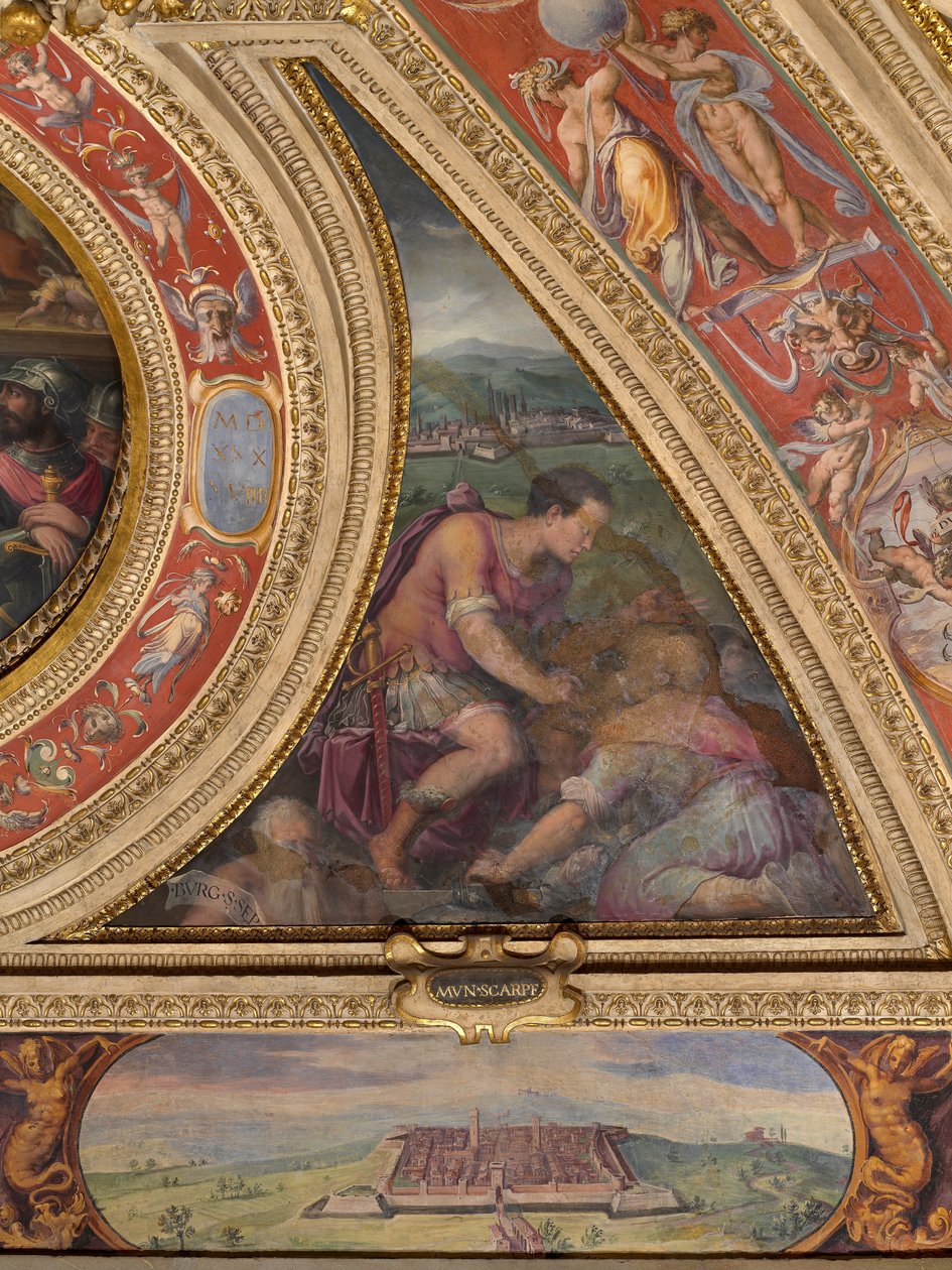 Allégorie de Borgo San Sepolcro; en bas, vue de Scarperia - Giorgio Vasari