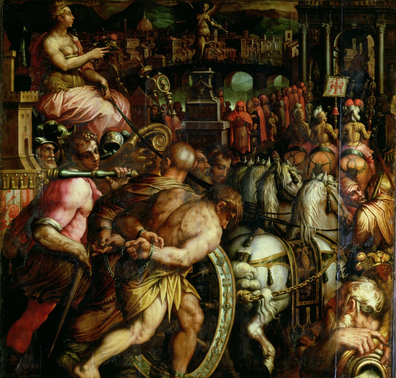 Le triomphe après la guerre avec Pise du plafond du Salone dei Cinquecento - Giorgio (and workshop) Vasari