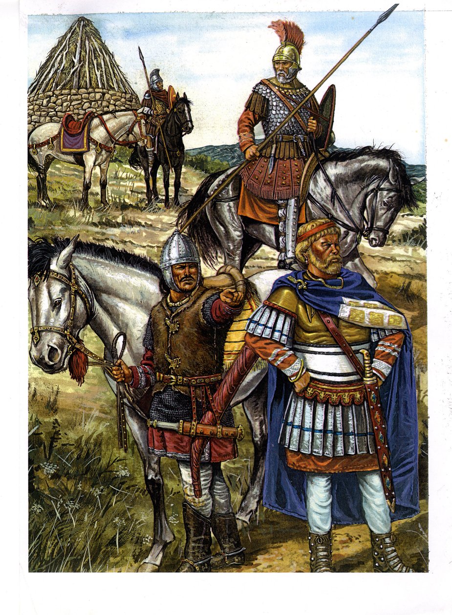 Barbare : un guerrier hun, un guerrier goth et un soldat romain - Giorgio Albertini
