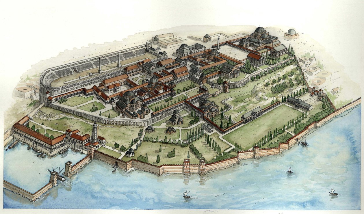 Empire byzantin : vue du palais impérial de Constantinople, - Giorgio Albertini