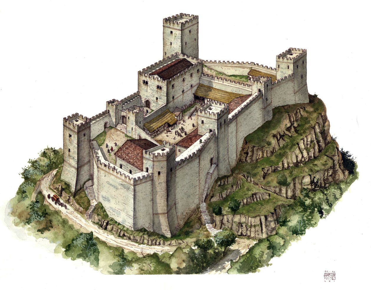 Architecture médiévale : reconstruction du château de Canossa au XIe siècle, à l