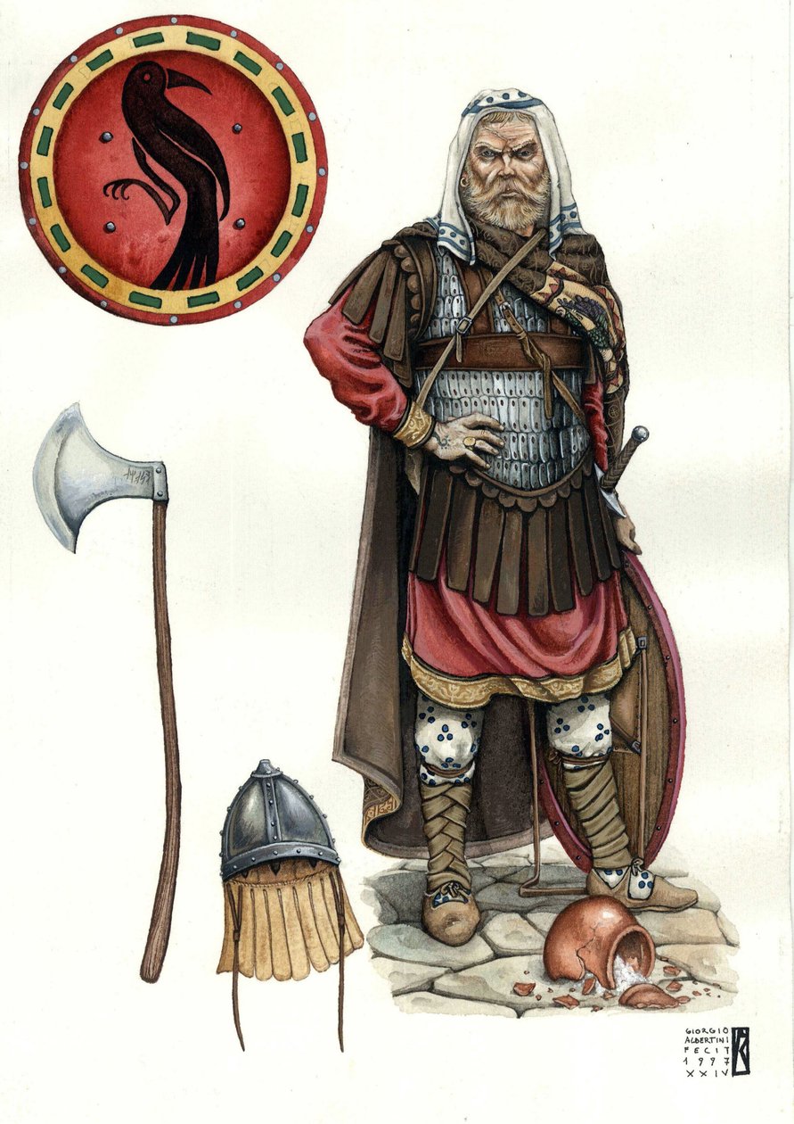 Moyen Âge : soldat de la garde varangienne (ou garde varegue), corps d
