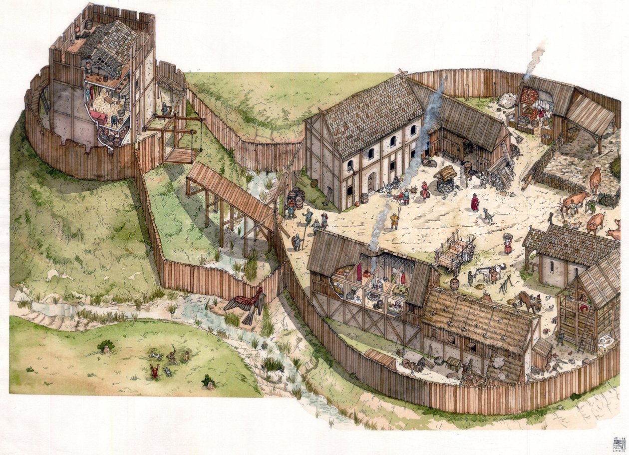 Moyen Age : village construit au bord d