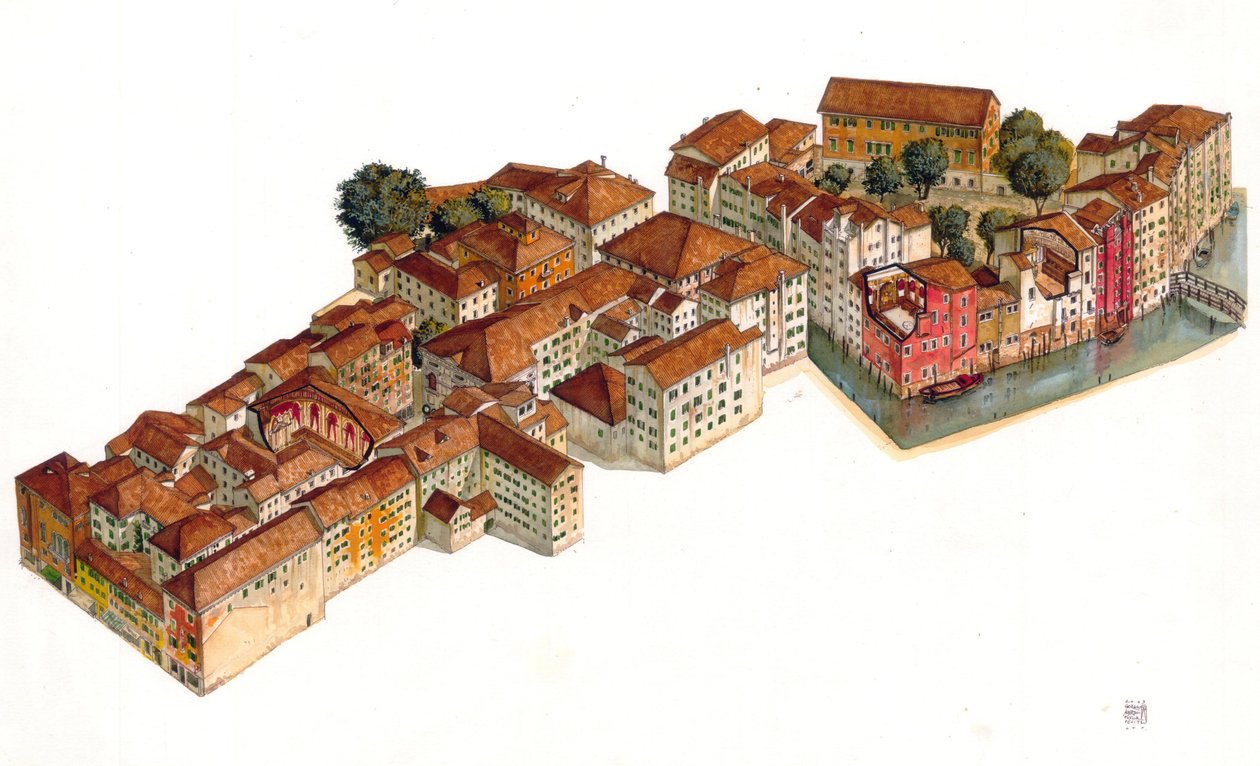 Reconstruction du ghetto juif de Venise, avec les synagogues, dans le quartier de Cannaregio. Italie. - Giorgio Albertini