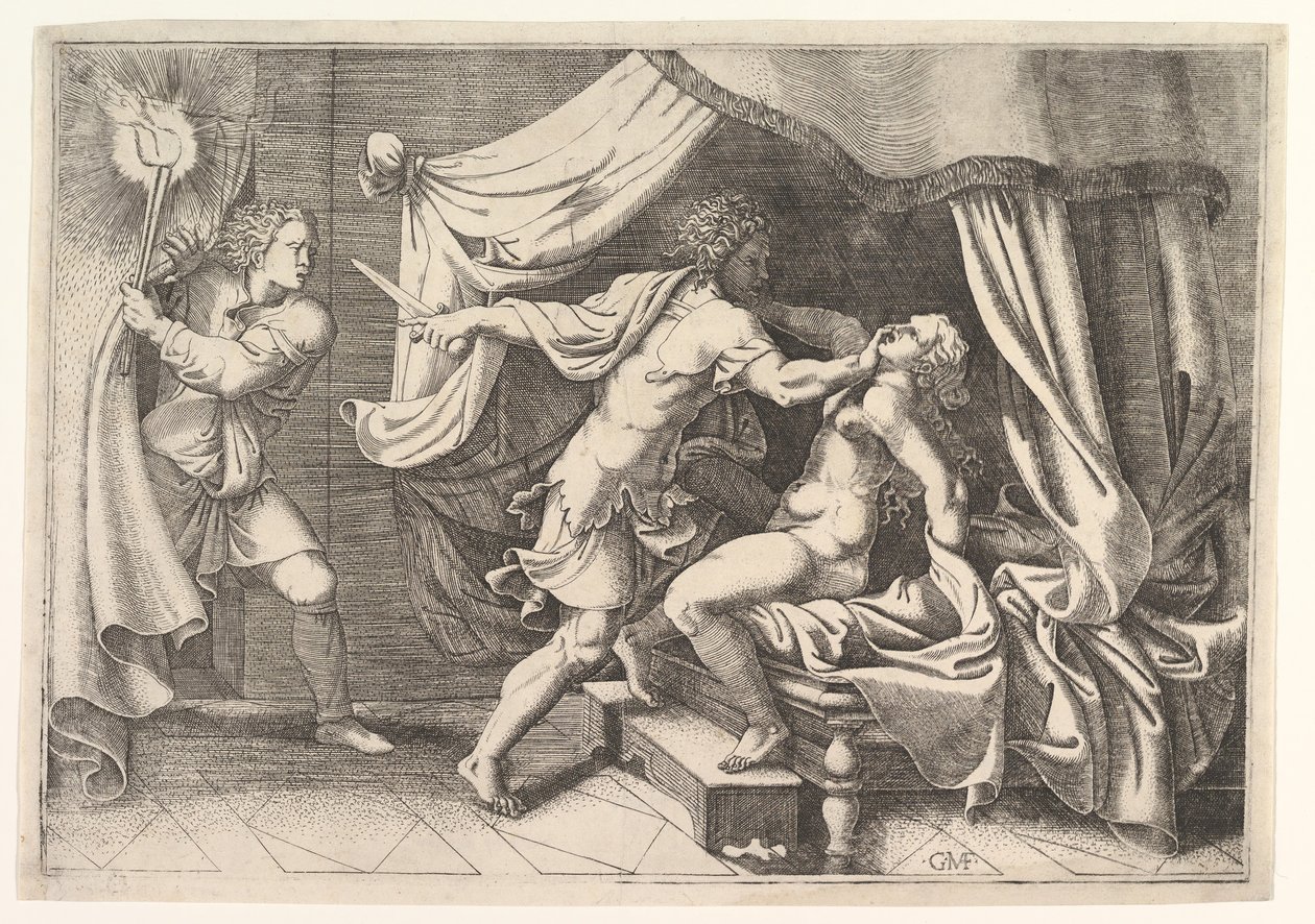Tarquin attaquant Lucrèce, un serviteur à gauche témoignant de la scène, vers 1540 - Giorgio Ghisi