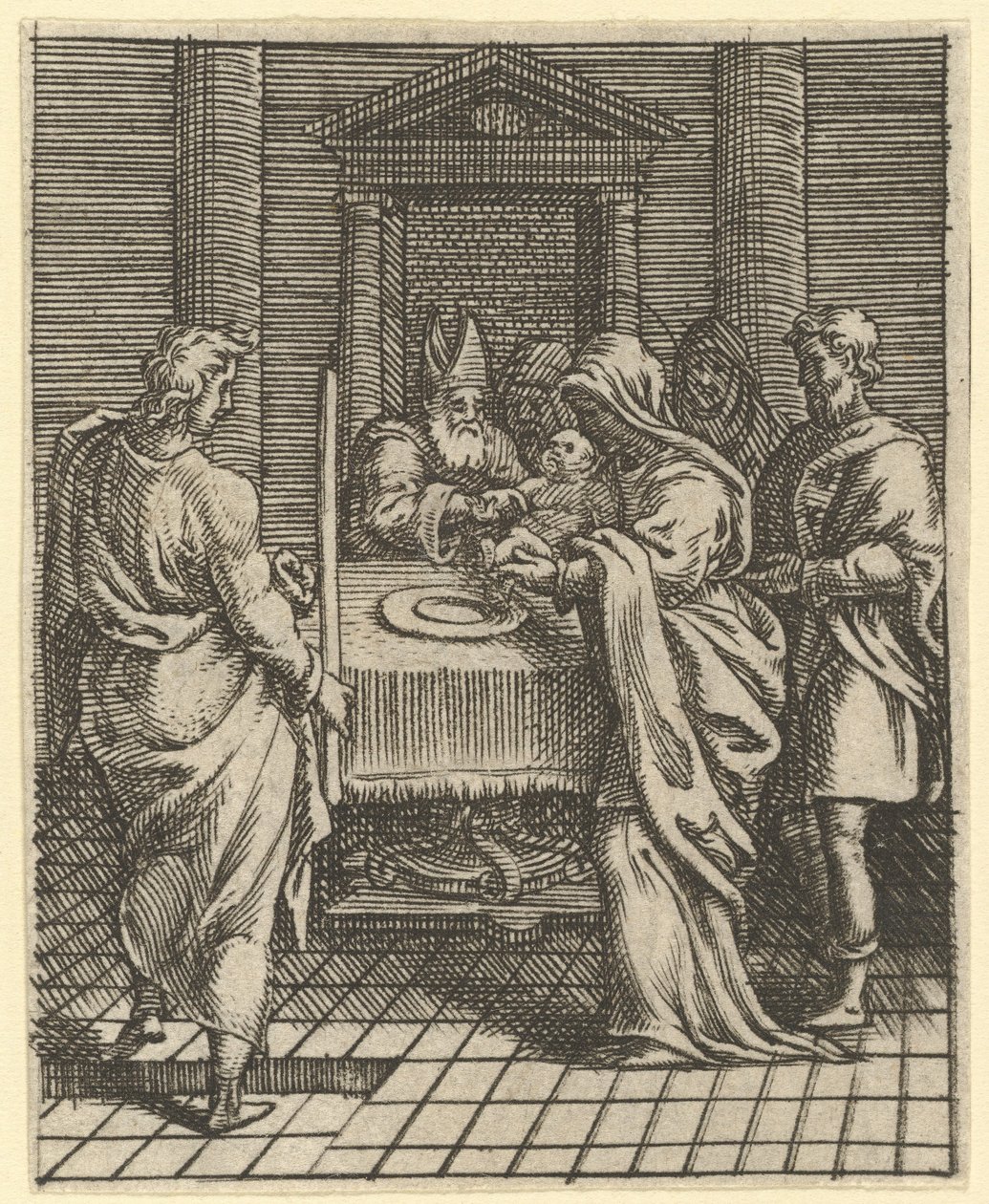 Vierge des Douleurs : La Présentation au Temple, un des neuf compartiments environnants..., avant 1575 - Giorgio Ghisi